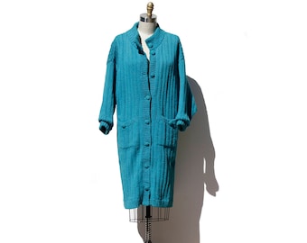 Vintage Turquoise Slouchy Bulky Oversize Cardigan Sweater Coat