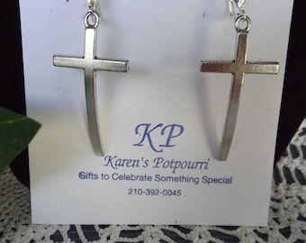 Cross Silvertone Earrings