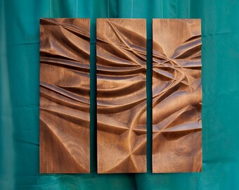 Wood wall art, home decor, bas-relief sculpture, woodcarving "Tender flow"