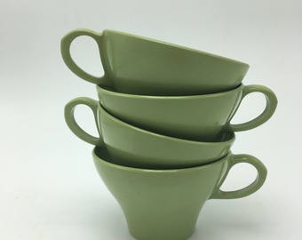 Set of 4 vintage avocado green melamine tea cups