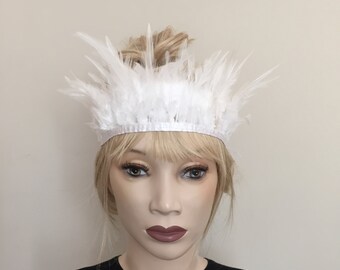 White bohemian feather crown headress head band