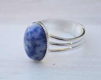 Sodalite ring, Blue sodalite ring, Sodalite cabochon ring, Silver sodalite ring, Ring sodalite, Silver ring sodalite.