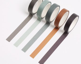 Set of 5 Washi Tape, Forest Series Washi Tape, Scrap booking, Schedule Washi, Bullet Journal, Planner, Grey, Brown, Blue, Neutral Hues