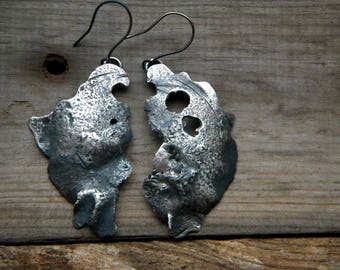 Birds Organic Form Earrings Sterling Silver, Fine Silver, oxidized silver earrings