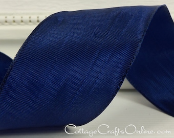 Wired Ribbon, 1 1/2" wide, Navy Blue Taffeta - TEN YARD ROLL - "Lyon" July 4th, Nautical, Wedding, Floral Craft Wire Edged Ribbon
