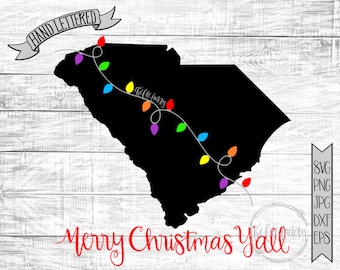 Merry Christmas Y'all South Carolina Christmas Lights SVG / Merry Christmas Y'all Cut File and Printable / Commercial Use