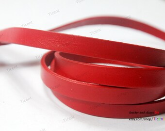 8mmx2mm Red Flat Leather, 8mm Genuine Cow Hide Leather Strip GF8M-14