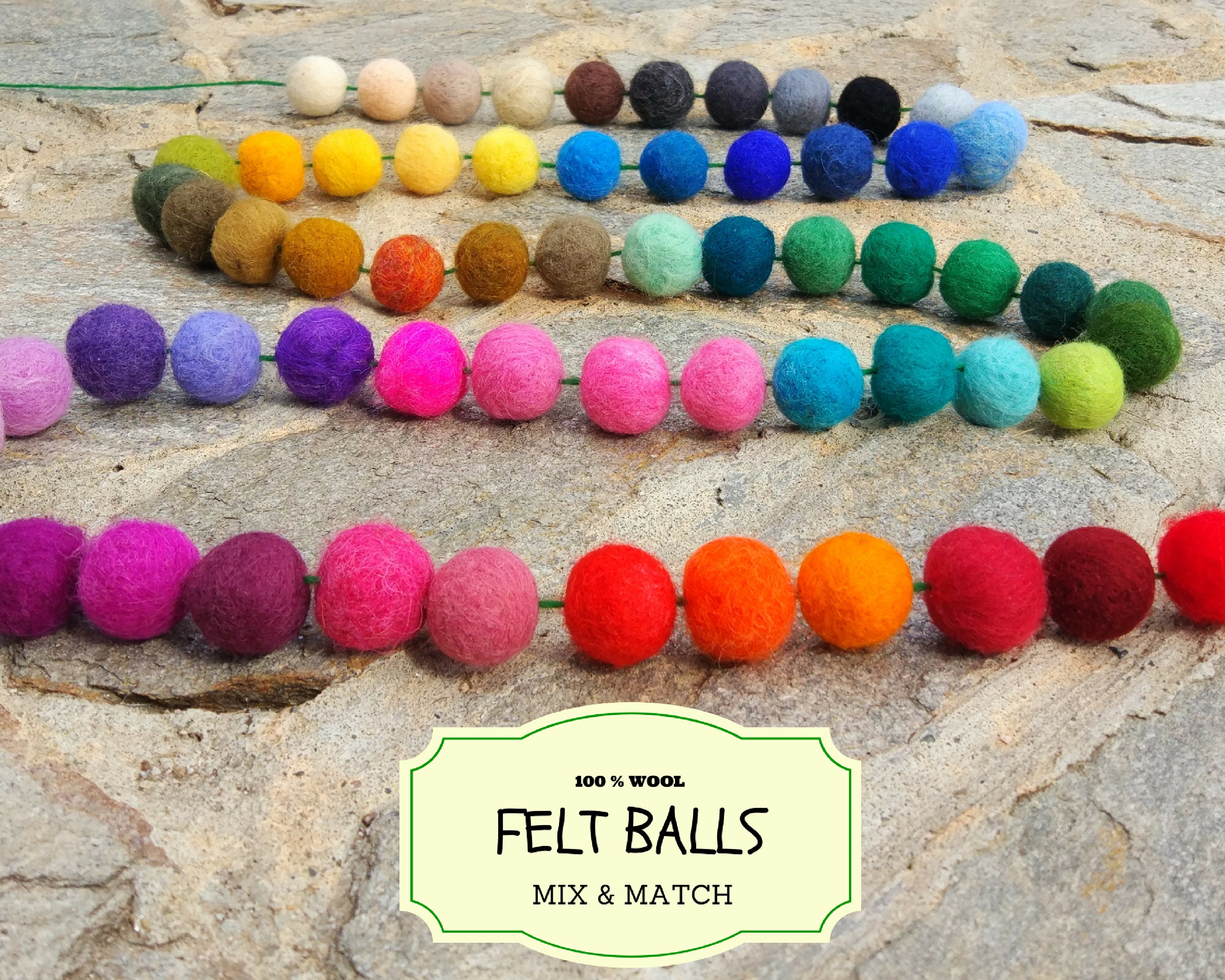 100 Wool Felt Beads Mix and Match Wool Felt Balls