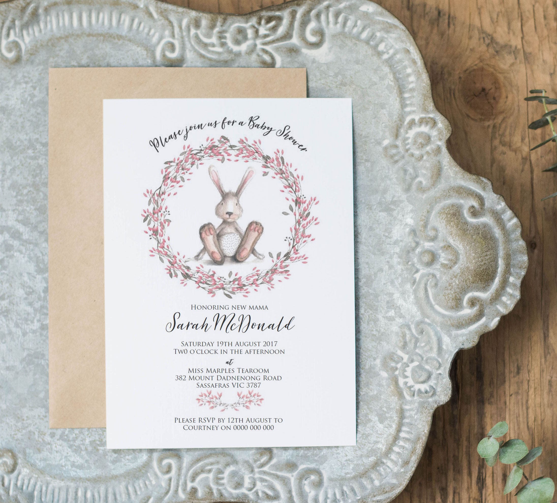 Bunny Baby Shower Invitation Printable Printable Pink Girl