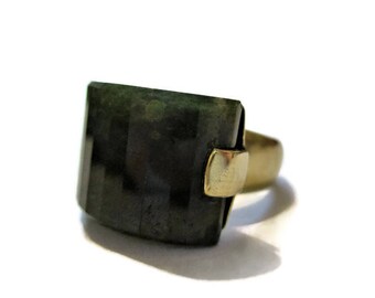 Vintage Silver Moss Agate Ring Size 7