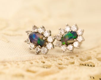 1.2ct Blue Green Pink Mexican Opal Sterling Silver Earrings (MO450E)