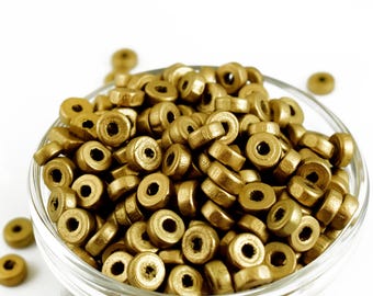100 Gold Wooden Rondelle Beads, 8x3 mm Wooden Bead, Gold Disc Bead, Wooden Beads, Jewelry Supplies, DIY Beads