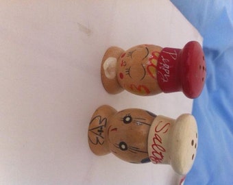 Vintage Wooden Salty and Peppy Dispensers