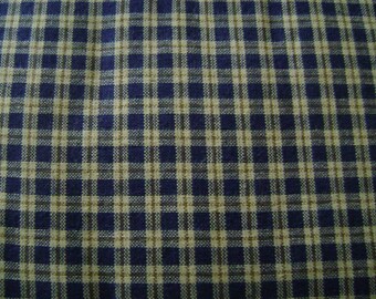Small Navy and Tan Check Cotton Fabric by the yard