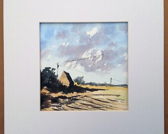 Field Corner House Norfolk Original Landscape Watercolour Painting