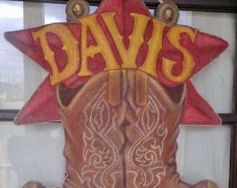 Western Style Cowboy Boot Burlap Door Hanger