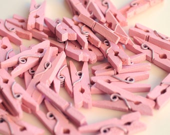 Light pink mini clothespins, 25/50 pieces, baby girl pins, babyshower clothespins, baby pink clothespins, mini wooden clothespegs