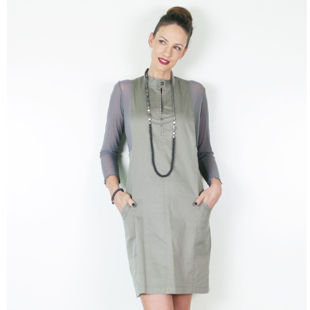 olive green pinafore dress