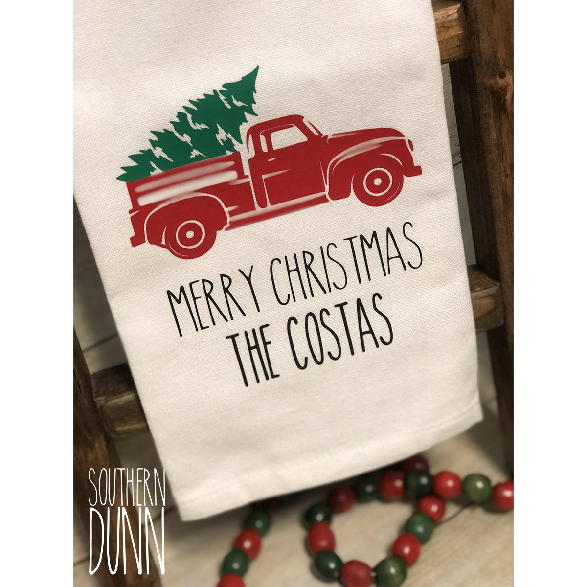 Rae Dunn Inspired Christmas Kitchen Towel Vintage Red Truck