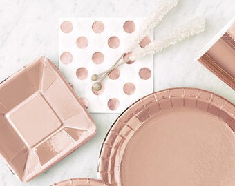 Rose Gold Polkadot Napkins - Rose Gold Party Decorations, Bridal Shower Decorations, Rose Gold Decorations, Rose Gold Wedding, Party Napkins