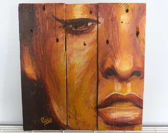 Painting on wood "l'adorée"