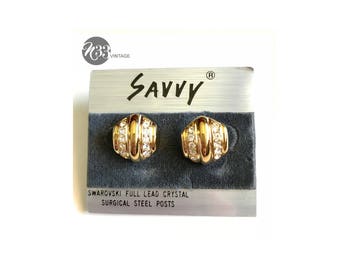 Vintage, Swarovski, crystal, Savvy, post earrings, gold plated, post earrings, surgical steel posts from Austria