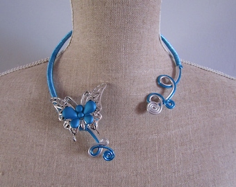 CLEARANCE necklace aluminum silver and turquoise