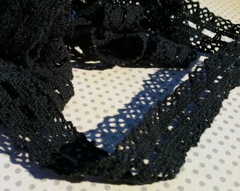 Black Cluny Lace - Galloon Insertion Style Crochet Trim - Beaded Sewing Lace - 1" Wide