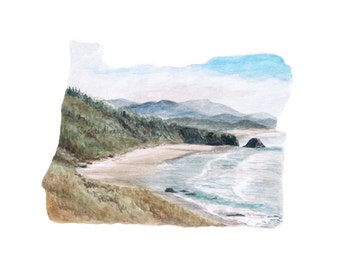 Oregon Art PRINT, Oregon Map Print, Oregon State Art, Art Print, Long Distance Love, Custom Watercolor Painting