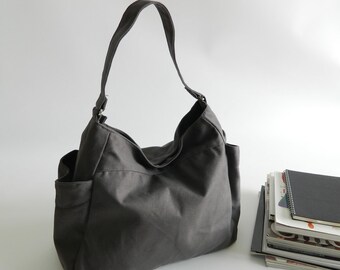 Gray hobo diaper bag, Mother vegan tote bag,Gift for her Purse ,women canvas bag,Travel messenger bag /Sale 25 % - no.101 RENEE