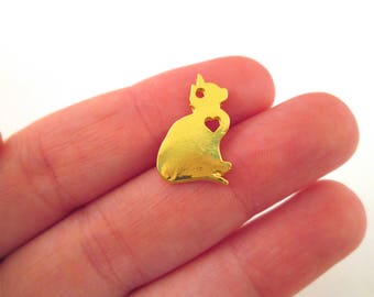 2 Gold Plated Cat Charms, Pet Pendant Charms #541