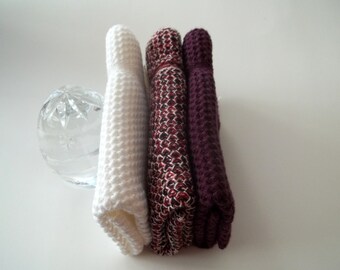 Dishcloths Knit in Cotton in Mulberry and White, Dish Cloth, Wash Cloth, Kitchen, Dishcloth