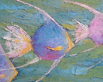 Fish Oil Painting, Tropical Fish Painting, Palette Knife Painting, Wildlife Painting, 8x16x.75" Textured Art, Free shipping in US