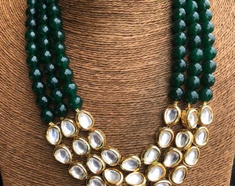 Multi layer kundan & beads necklace set