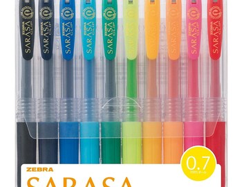 Zebra SARASA CLIP 0.7mm GEL Ink Rollerball Ballpoint Pens Set - 10 Colors Pens