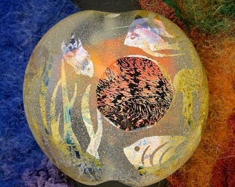 Lampwork Glass Bead "Aquarium Window" Handmade Sandblasted Faceted Dichroic Window Bead SRA with Fine Silver Lustre ~ Colourful Contrasts