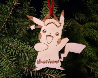 Pikachu Christmas Ornament - Personalized with Name and Year - Gift Box