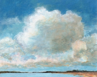 Clouds above the Bay - Original Landscape Painting Cloud Sea and Sky Calm Serene 8x8 Stretched Canvas
