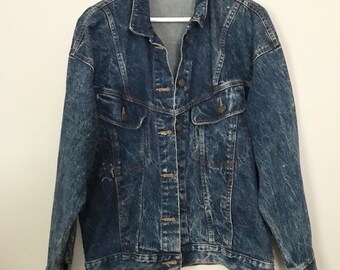 Mens Vintage Acid Washed Denim Jean Jacket by Sunset Blues.