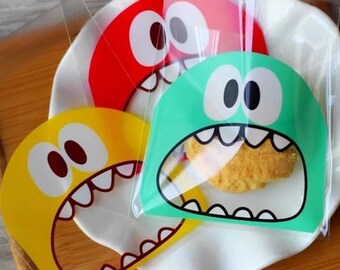 JParadise - 50/100 Pcs Funny Monster Self Adhesive Plastic Cookie Bag Candy Bag Pastry Bag Gift Bag