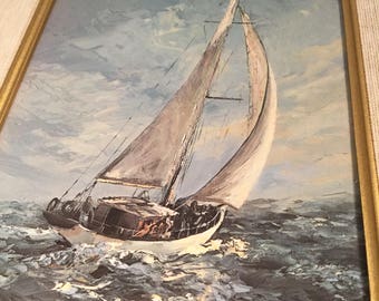 Kirstead Framed textured Print Sailing Off Kingston Ontario.