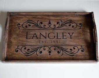 Rustic Wooden Tray-Natural Serving Tray-Breakfast Tray-Personalized Serving Tray-Ottoman Tray-Custom Tray-Decorative tray-Wedding Gift