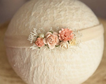 Peach Newborn Stretch Tieback, Baby Headband, Baby Girl Photo Prop, Fits Newborn to child, Ready to ship
