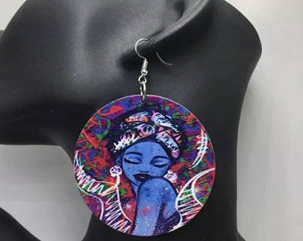 Harlem Renaissance (Doubled Sided)- Afrocentric Jewelry- Wooden African Earrings-Black Girl Magic-Afro Woman Earrings- Melanin-Qty: 1 pair