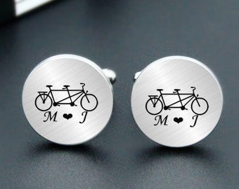 Tandem Bicycle Cufflinks Engraved Tandem Bicycle Cuff Links Engrave Phrase or Logo Custom Personalized Wedding Engraved Cuff Links For Groom
