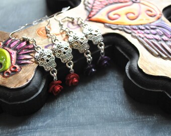 Day of the Dead Sugar Skull Rose Earrings // Dia de los muertos // Calaveras // Mexican // Alternative // Rose // Rock