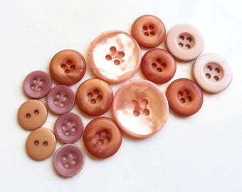 assorted peach pink lavender tan orange eco friendly buttons--mixed lot of 16