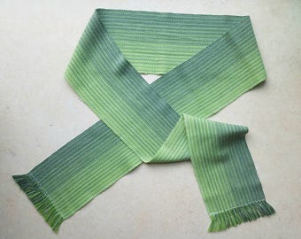Green Ombre Scarf, Handwoven Cotton & Tencel Scarf, Green Accessories, Medium Weight Woven Scarf, Rustic Chic Winter Accessories, Green Gift