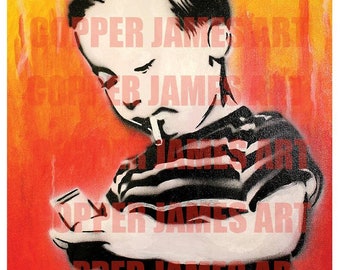 Child Smoking A Cigarette Spray painted Graffiti Stencil Art Print 11 x 14 (Signed)