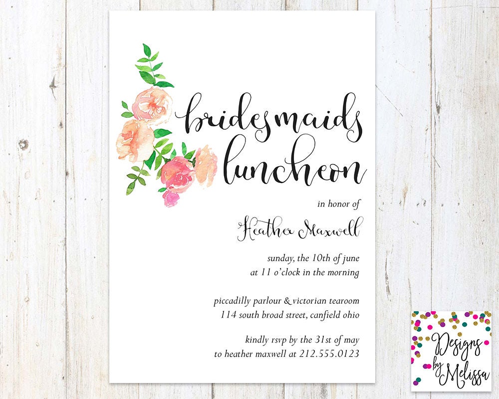 Bridesmaid Luncheon Invitation Floral Invitation Bridal
